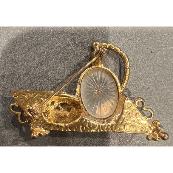 1928 Goldtone Rhinestone Brooch Vanity Tray With Perfume‎ Camphor Glass Elegant - Picture 6 of 8